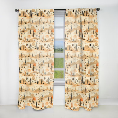 Sandy Beige Desert Boho Pattern - Bohemian Velvet Curtain - Room Darkening - 1 Panel