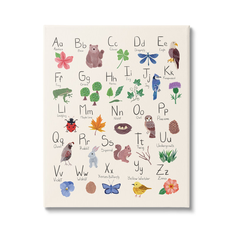 «Animal Alphabet On Beige On Canvas» par Aralma, reproduction, H 48 po x l 36 po x P 1,5 po