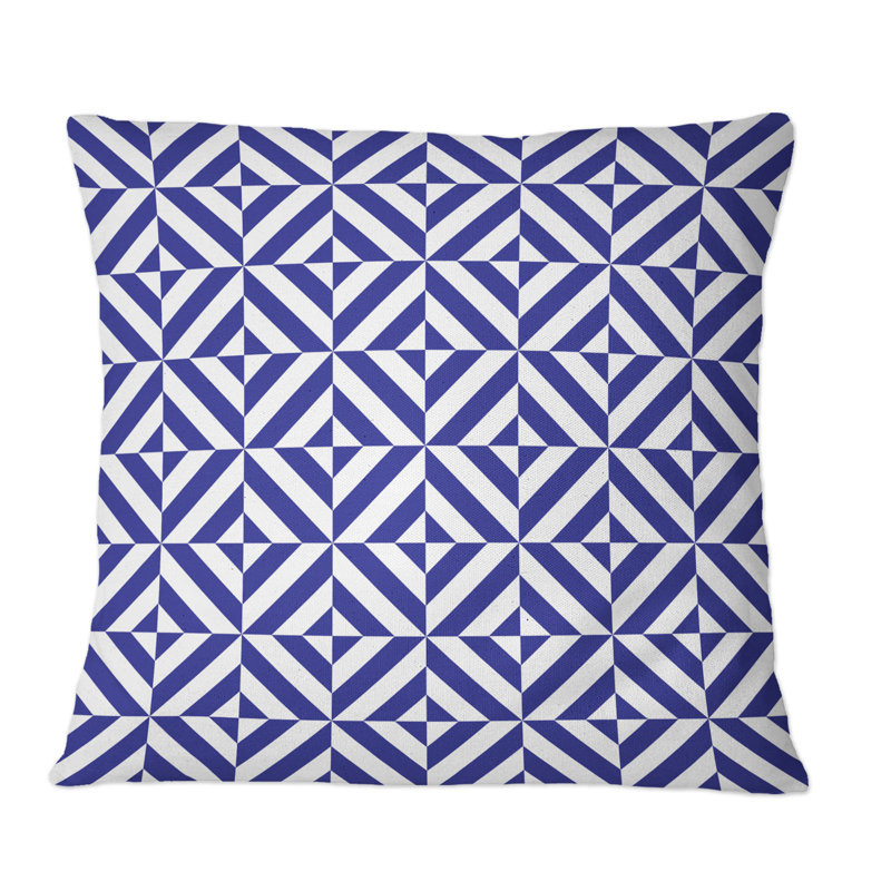 Coussin décoratif à motif géométrique rayé bleu et blanc, 18 po x 18 po