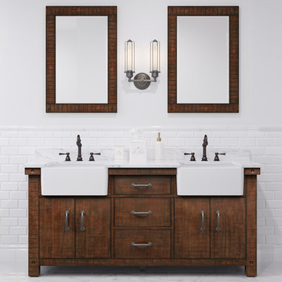 Keighley 72" Carrara White Marble Countertop Bath Vanity in Rustic Sienna with Mirror