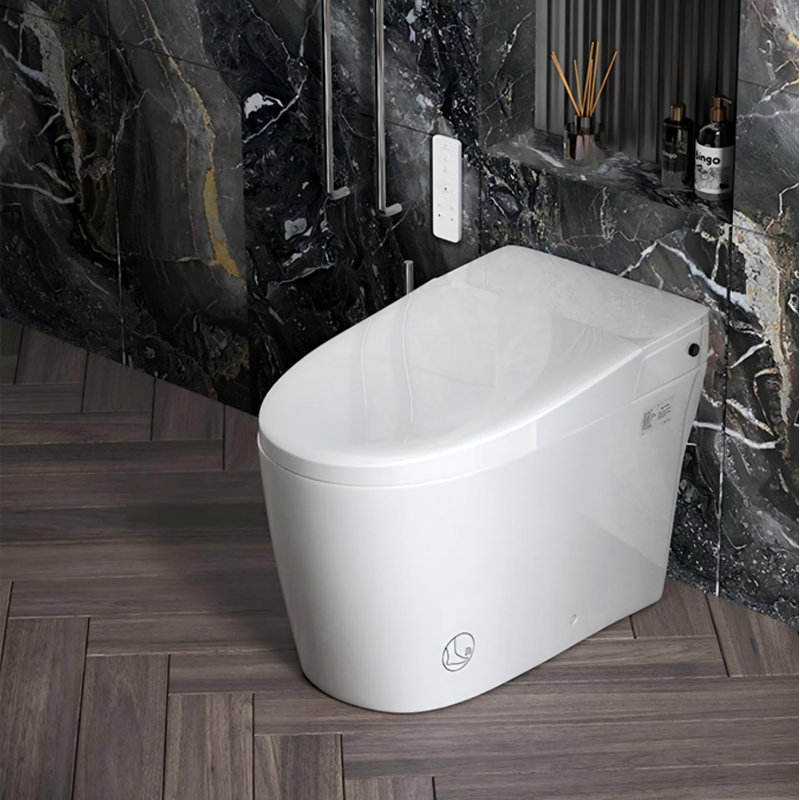 Smart Bidet Toilet With Foot Sensor Operation Flush, Adjustable Spray, Warm Air Dryer, Remote Control, Led Night Light, Heated Seat Tankless Toilet, Cupc Certified