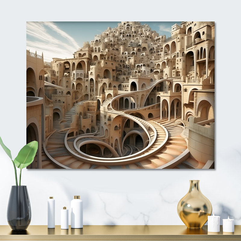 Architectural, paysage de rêve surréaliste fractal fantaisie VI - art mural surréalisme en métal, H 16 po x l 32 po x P 1 po