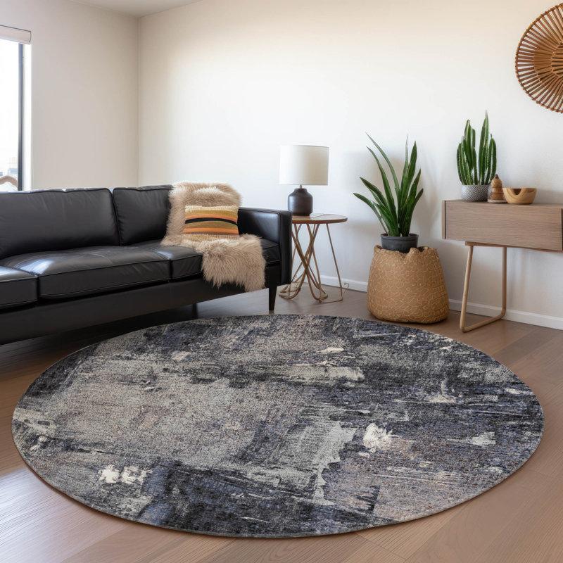 Premium Machine Washable Natoma AMF989 Abstract Rug, Round 8'