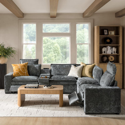 Raimundo 128"W Modern Oversized Power Reclining Sectional Sofa with Storage Integrated Console