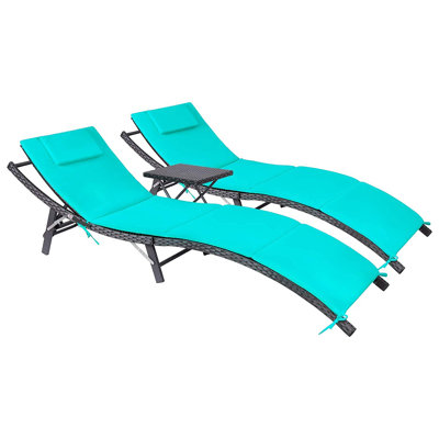 Chaise longue d'extérieur en rotin à dossier réglable 3 pièces