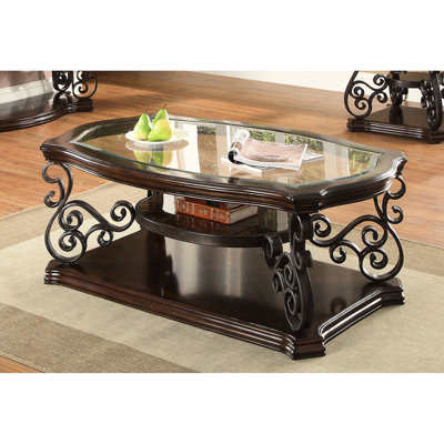 Table basse à 2 tablettes avec plateau rectangulaire en verre, finition rouge, rembourrage doux avec du matériel, amplement d'espace pour la présentation, base piédestal, espace de vie principal parfait, profondeur de 20,5 po x l 52,51 po et profondeur de 32,5 po