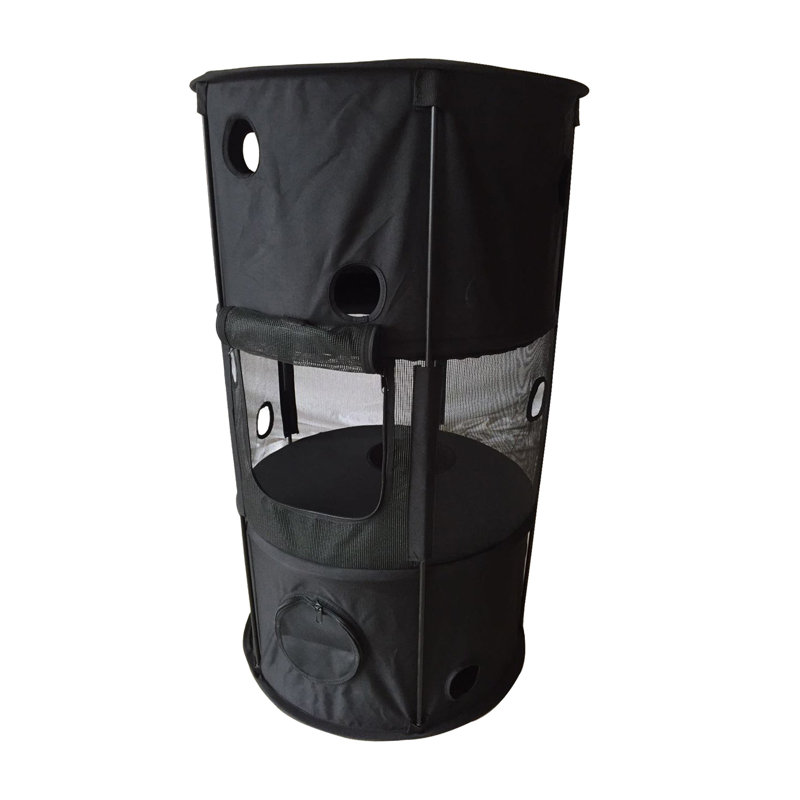 Climbertree Circular Obstacle Portable Cat House with Door, Black