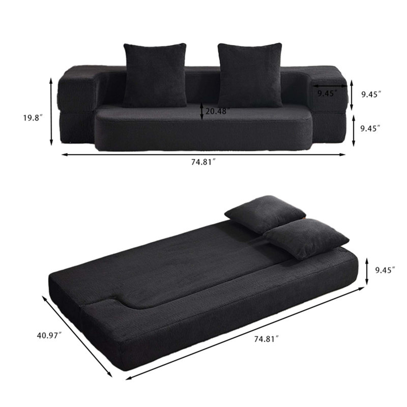  Canapé modulaire transformable - Lit pliant en mousse de soutien, chaise longue en chenille compacte pour les petits espaces et les bureaux à domicile