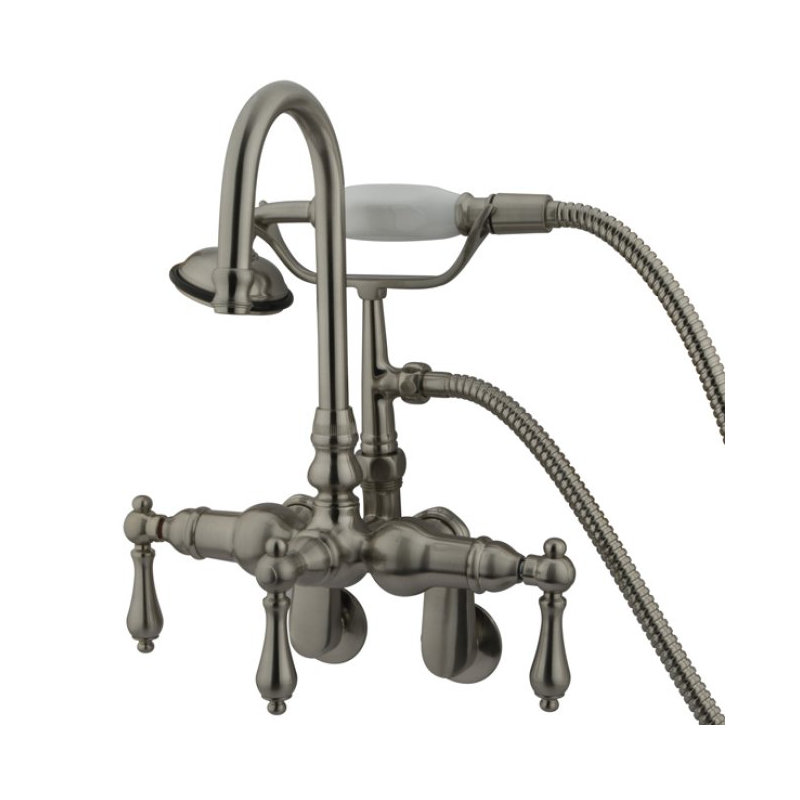 Hot Springs Triple Handle Wall Mounted Clawfoot Tub Faucet with Handshower, Satin Nickel