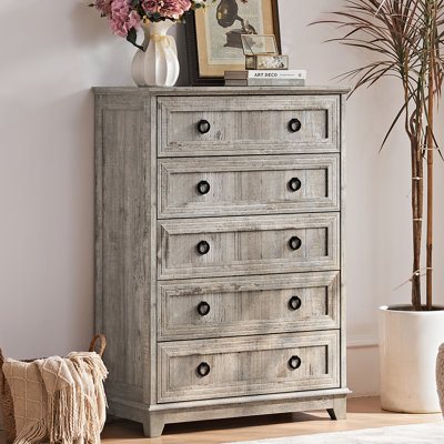 Farmhouse 5 Drawer Dresser For Bedroom, 42" Tall Small Dressers & Chest Of Drawers, Rustic Wood Dresser With Metal Handle, Storage Organizer Closet For Living Room, Hallway, Entryway