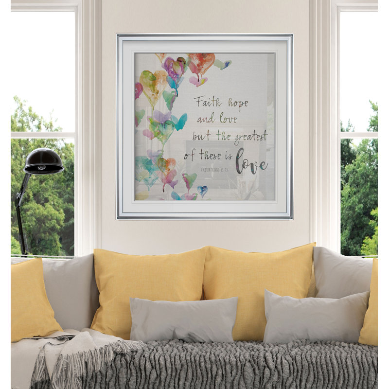 Faith, Hope and Love - impression d'art textuel, H 17,5 po x l 17,5 po x P 1,5 po, Encadrement argenté