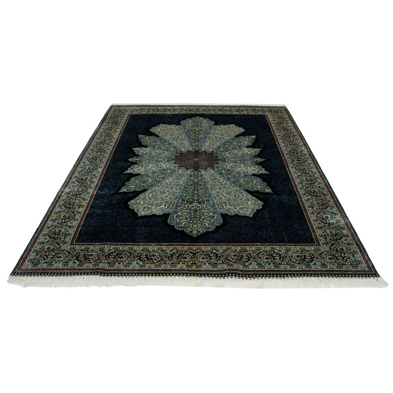 Tapis turc noir et bleu 6 x 9