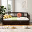 Lit de jour simple à plateforme avec gigogne gigogne escamotable, design moderne en bois massif, brun chaud