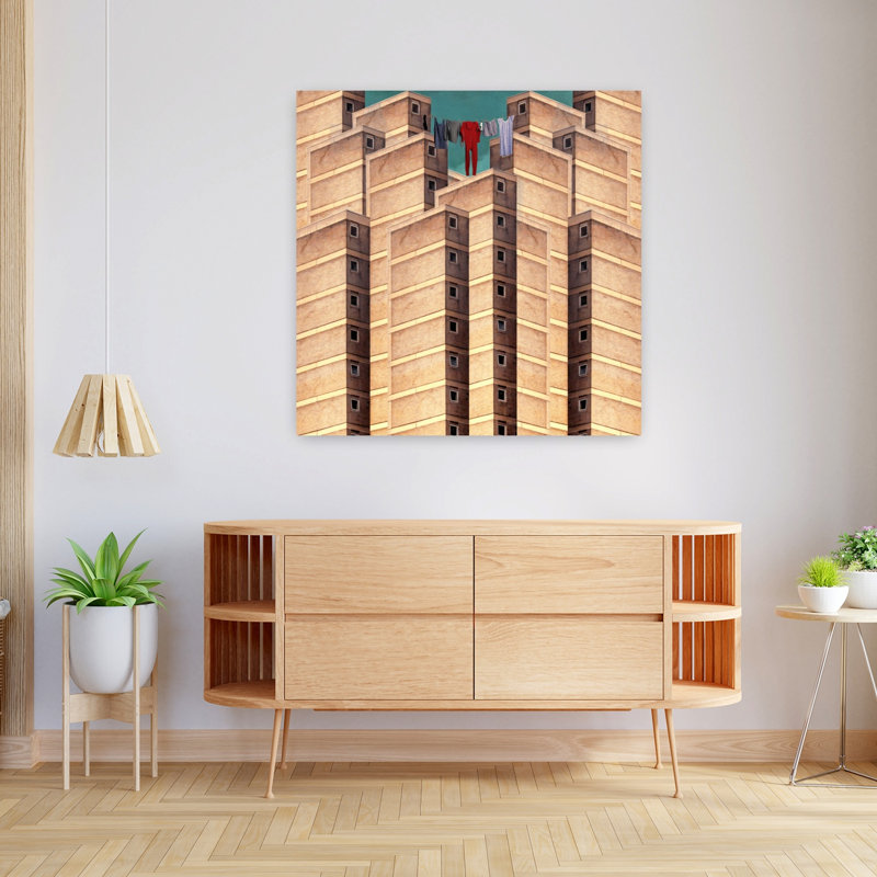 Art contemporain contemporain, paysage urbain abstrait surréel, H 36 po x l 36 po
