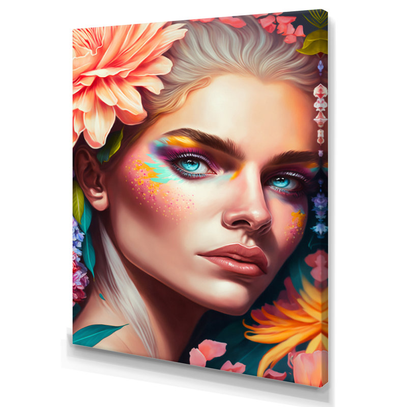 «Floral Sensual Woman Portrait VII», impression sur toile, H 44 po x l 34 po x P 1,5 po, Toile tendue