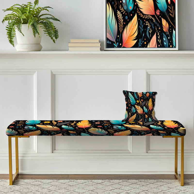 Motif de plumes éclectiques Boho - Banc rembourré or Boho, Eclectic Boho Feather Pattern