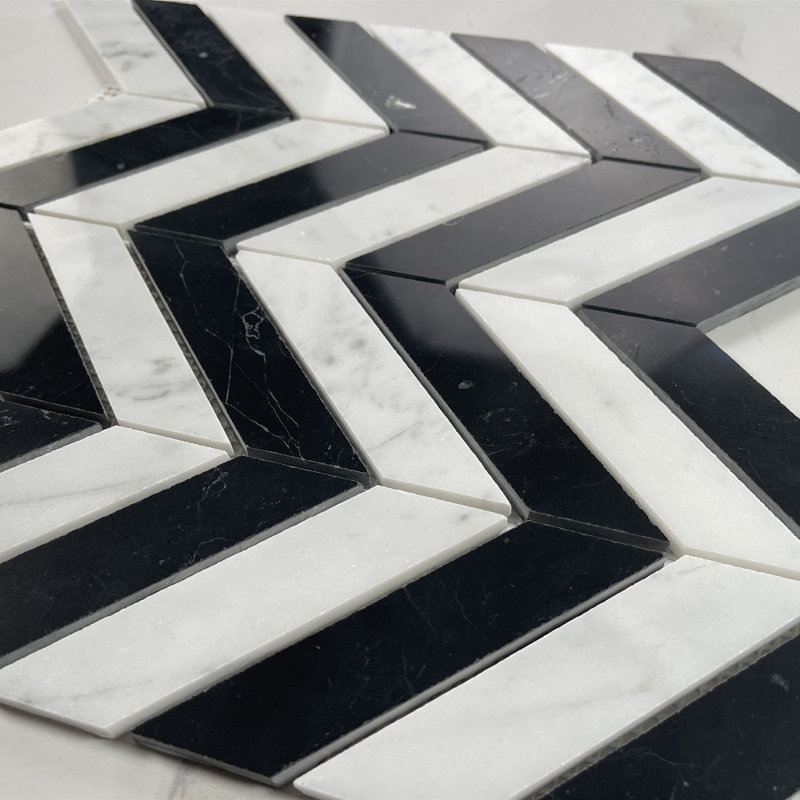 Carreau de mosaïque en marbre à chevrons 12 po x 12 po