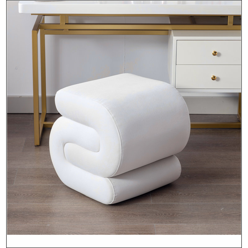 017s-S-shape Velvet Fabric Ottoman Makeup Stool Footstool, White