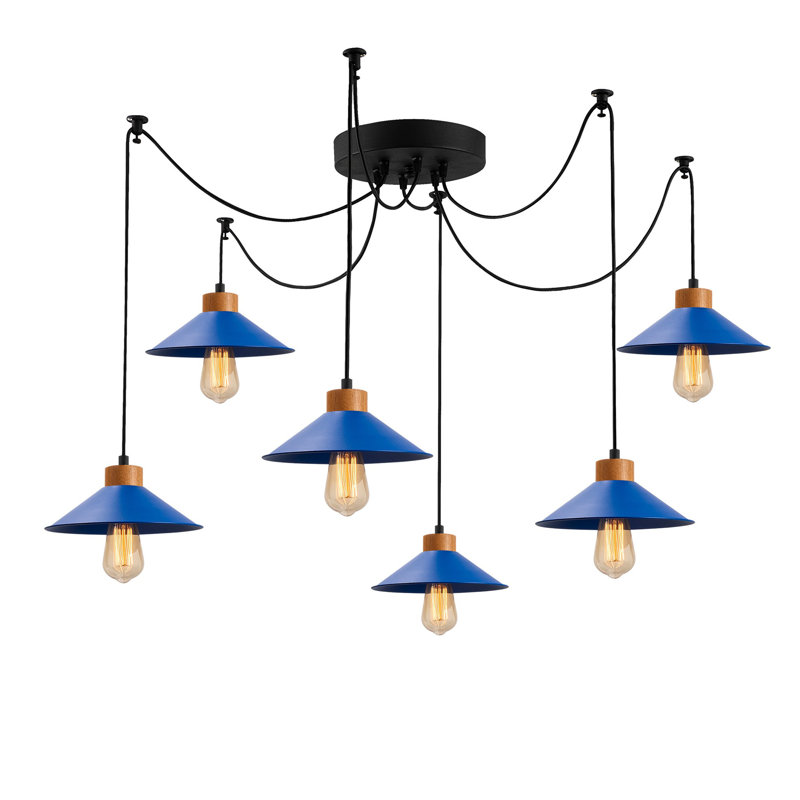 Luminaire suspendu conique à 6 lumières Caban, Bleu