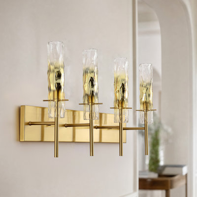 Éclairage pour meuble-lavabo de salle de bain 26 lumières en laiton antique 26 po, verre dégradé transparent à ambre