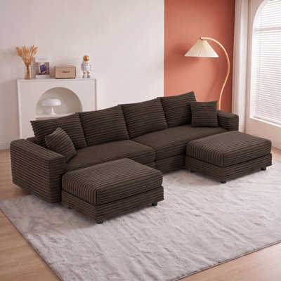 Canapé 102,4 po moelleux et moelleux, siège profond avec coussins moelleux et 2 repose-pieds, canapé-lit convertible
