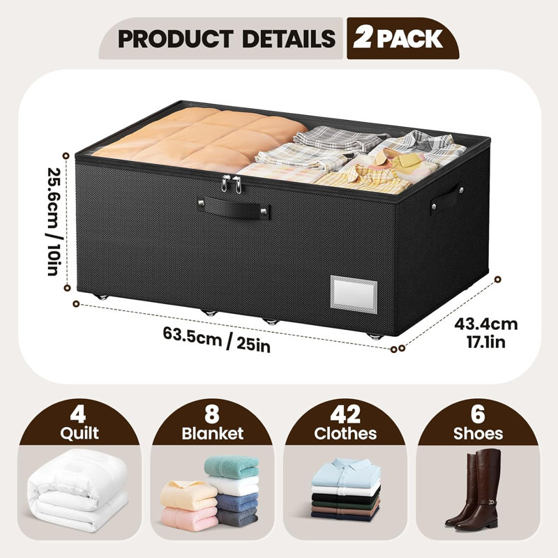 Kalel avec roulettes 25 po x 17,1 po x 10,1 po, bacs de rangement à grande capacité avec couvercle transparent et roulettes silencieuses à 360 °, pour livres de vêtements, dortoir sous le canapé