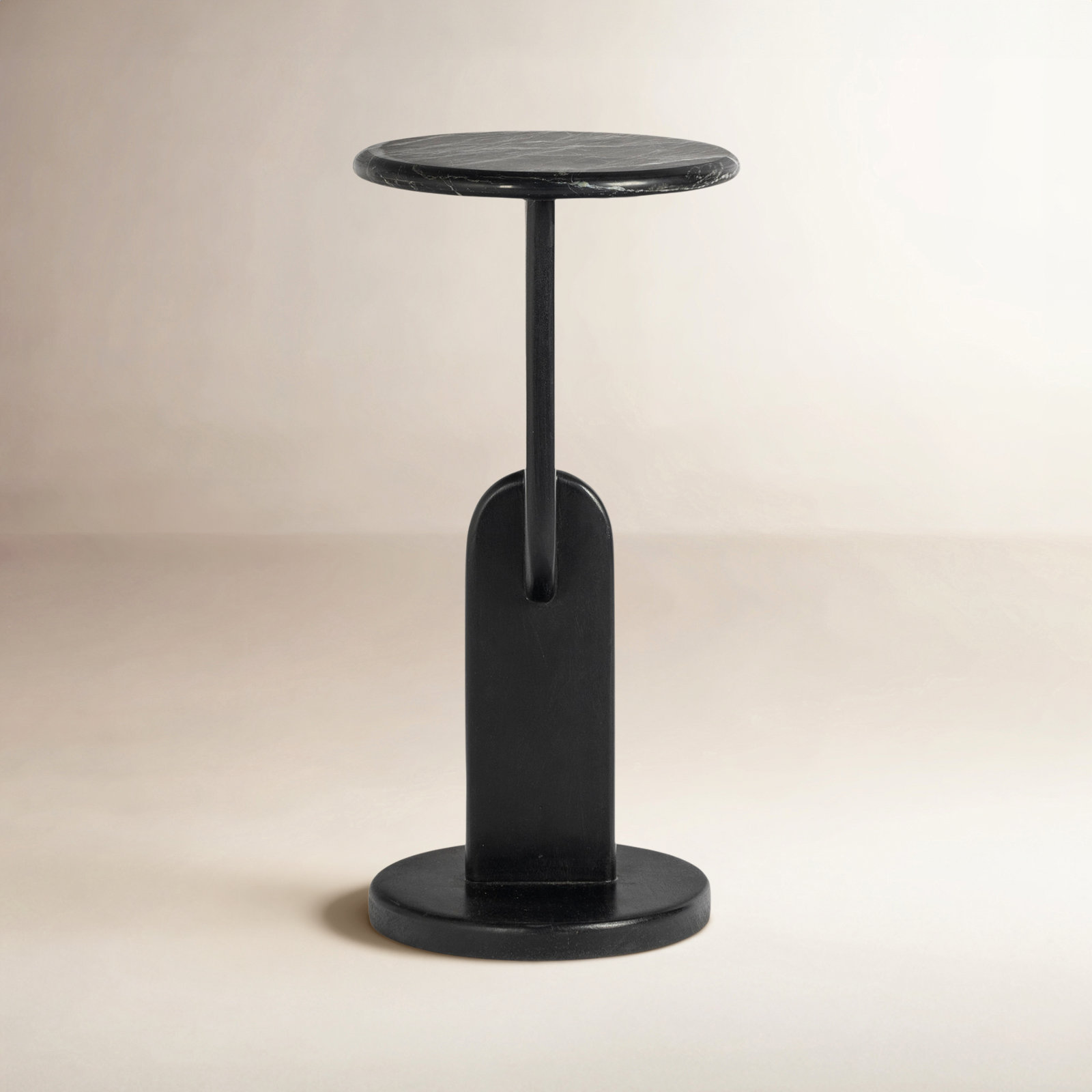 Kielle 10" Genuine Marble End Table, Black, Black Marble
