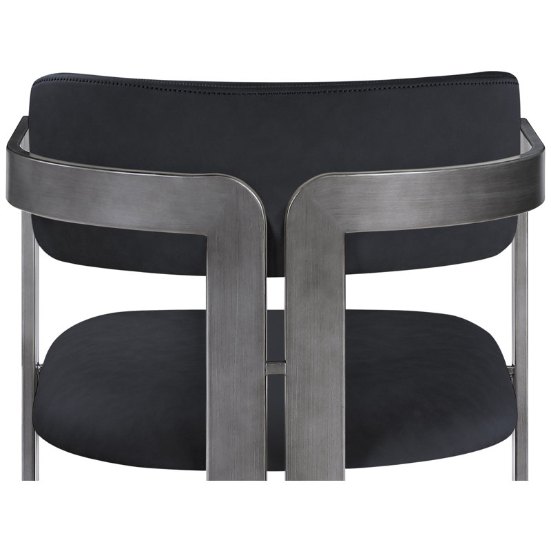 Chaise rembourrée en cuir Aurum, Cuir végétalien noir, Argent brossé