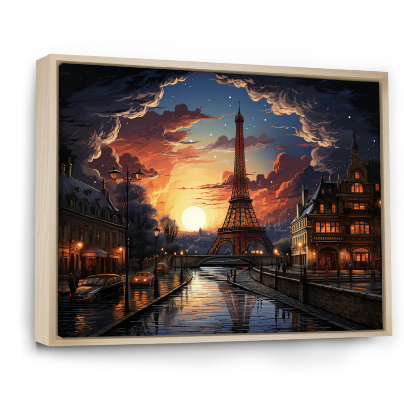 Futuriste Paris Eiffel Tower Scenery III - Franch Wall Art Living Room, H 30 po x l 40 po x P 1,5 po, Cadre naturel flottant
