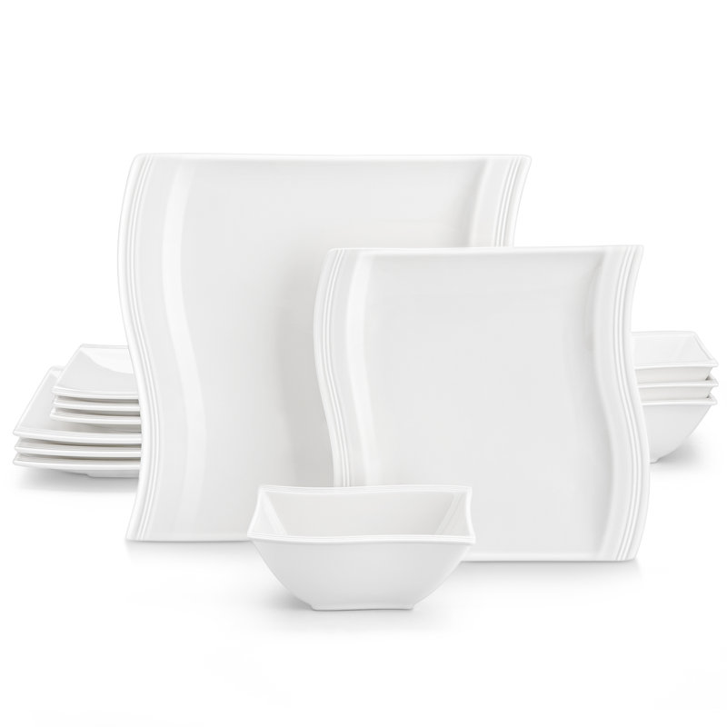 12-Piece Porcelain China Dinnerware Set, Service For 4