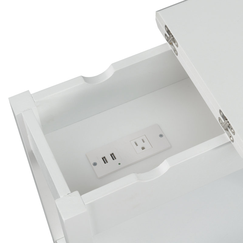 Carbin End Table and Built-In Outlets, White Top/White Base