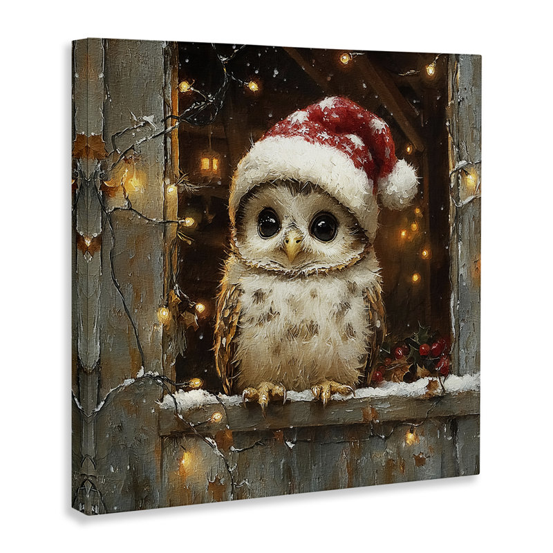 Chouette festive avec toile des lumières des Fêtes, design par Riley B, H 24 po x l 24 po