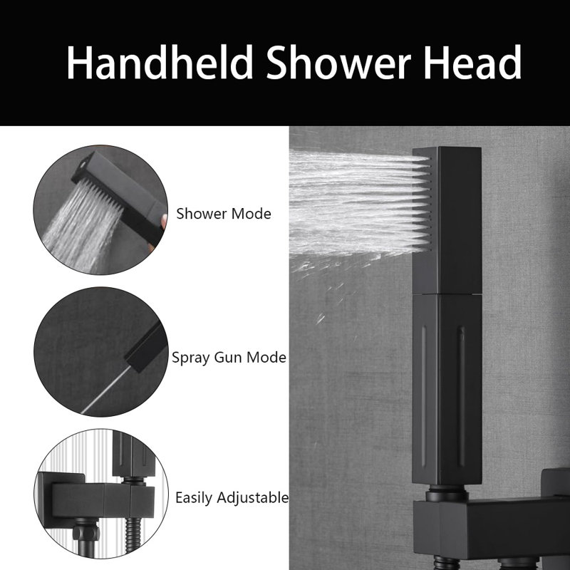 Thermostatic Shower System, Ceiling Mount 12 Inch Shower Head With 6 Inch Wall Mount Shower Head