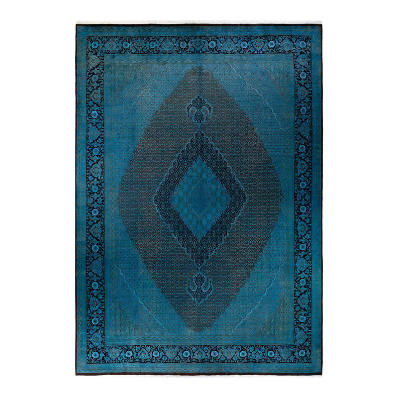 Tapis bleu unique de 10 pi 2 po x 14 pi 9 po Xiadani