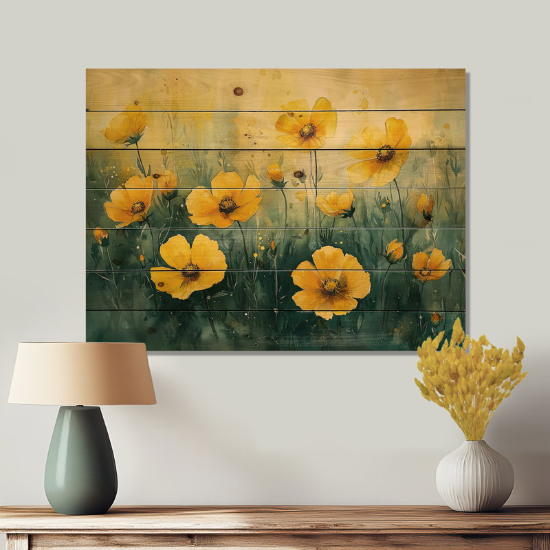 Golden Hour Poppies In Summer V - Impression sur bois de coquelicots - sur bois de pin naturel, H 30 po x l 40 po x P 0,78 po
