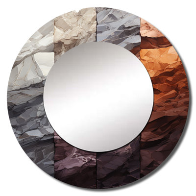 Roysum Bean Stone Collage - Stone Geode Large Wall Mirror, Gray Round Unique Mirror, Printed Metal Art