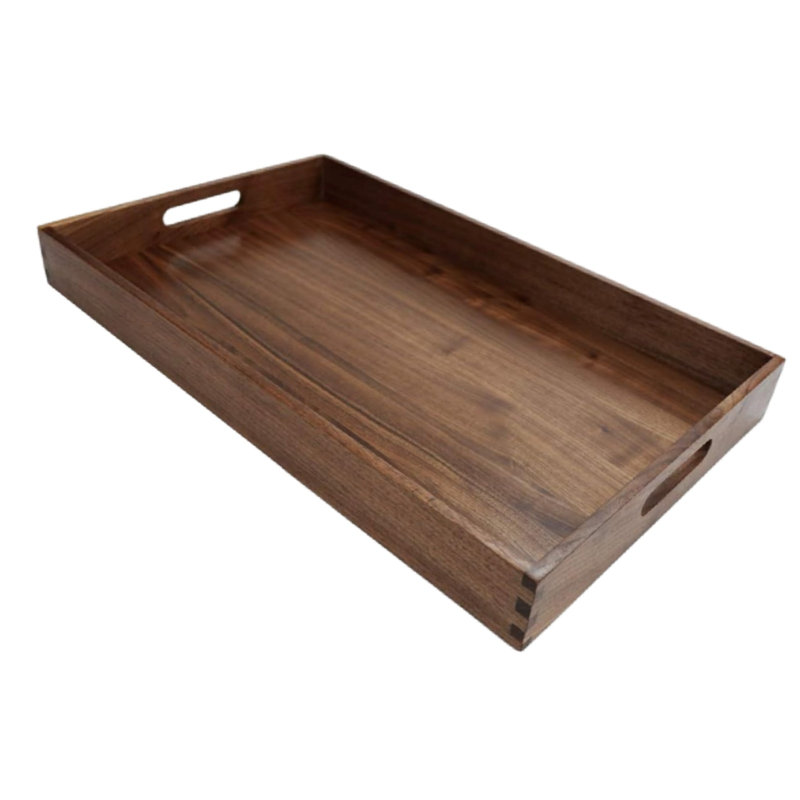 22 X 14 Inch Rectangular Brown Walnut Wood Breakfast Tray with Handles