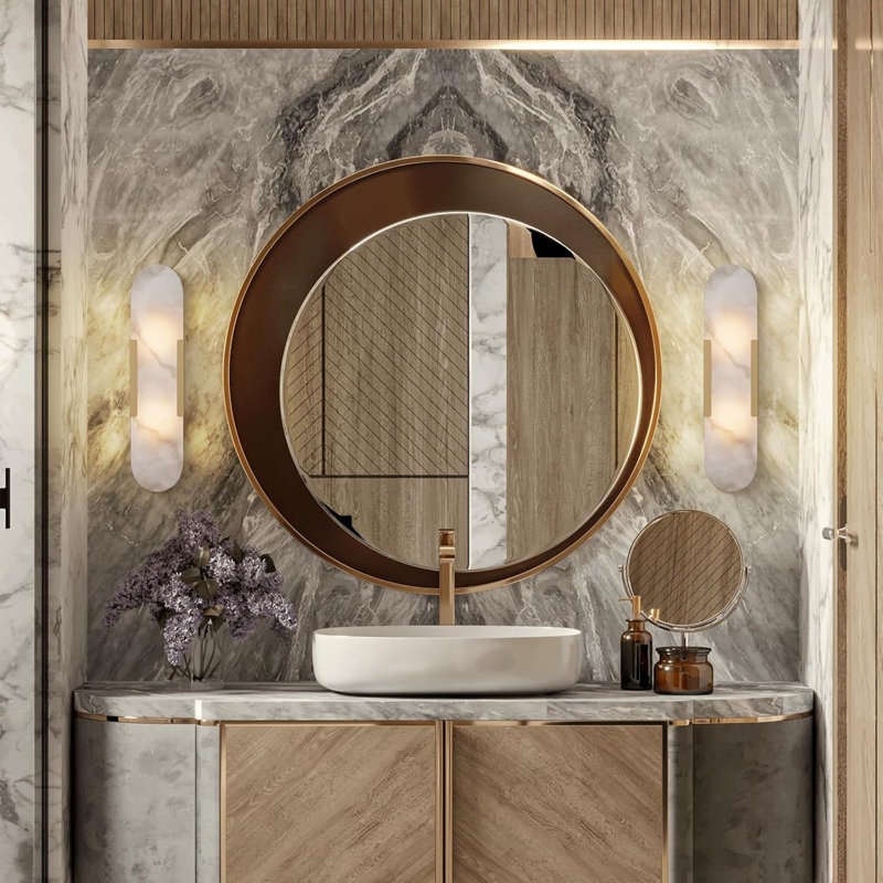 20" Dimmable Wall Mounted Sconce with Alabaster Shade (Set of 2), Brass