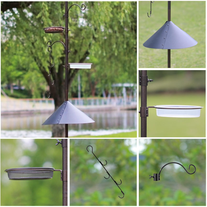 Adjustable 94-Inch Bird Feeding Station - Multi-Hook Stand With Squirrel Baffle And Durable Design