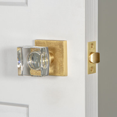 Viaggio Quadrato Linen Texture Rosette Privacy (Bed & Bath) with Quadrato Crystal Knob