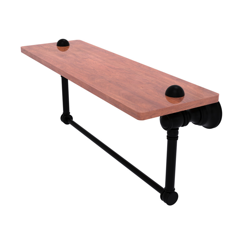 Freyja Ironwood Bracket Shelf with Towel Bar, 5.54" H x 16" W x 7" D, Matte Black