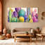 Plantes et fleurs, cactus coloré, ensemble de 3 reproductions d'art sur toile-16472069