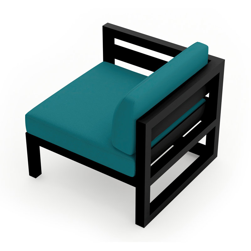 Avion Patio Chair with Sunbrella Cushions, Spectrum Peacock Sunbrella® Plainweave, Black