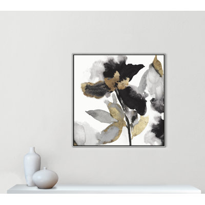 Black Petals Gold Leaves II Print by Asia Jensen