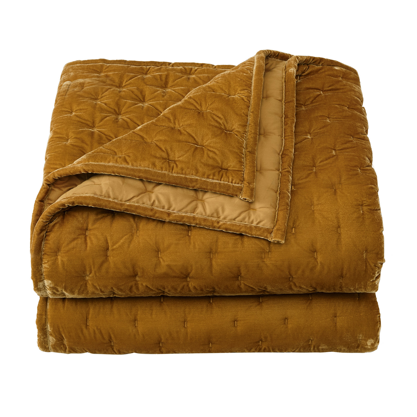 Stella Faux Silk Velvet Classic Chic Modern Rustic Romantic Western Quilt Set, Saffron, Twin Quilt + 1 Standard Sham