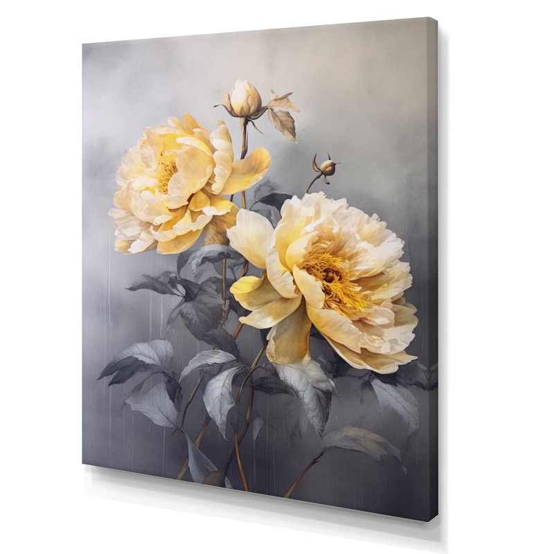 Pivoine jaune jaune sérénité - reproduction sur toile, H 20 po x l 12 po x P 1 po, Toile tendue