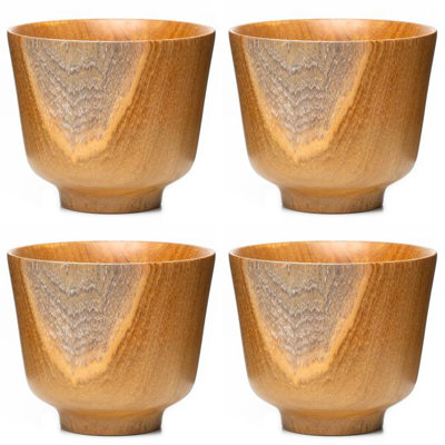 Wide Rim Ochawan Teak Wood Bowl 4-Pack