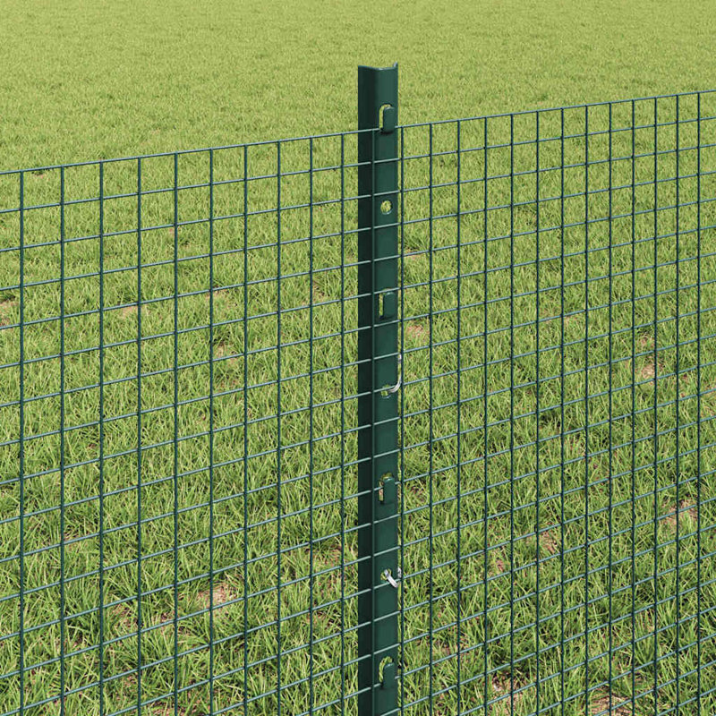Vidaxl Fence With Posts Steel, Green, 60cm H x 1000cm W x 2.7cm D