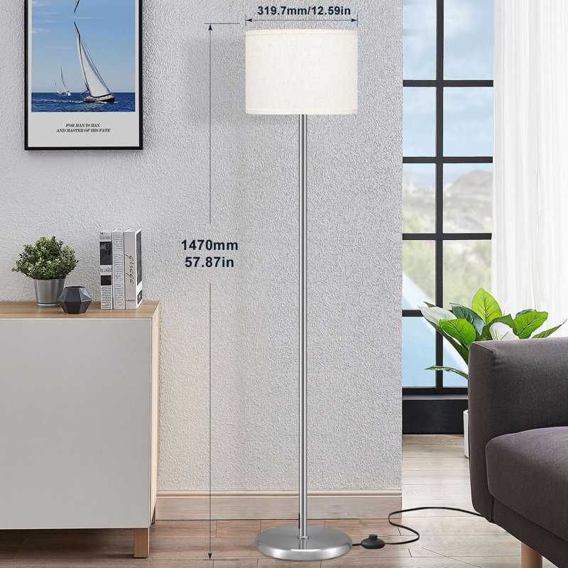 Borg 61.42'' Traditional Floor Lamp, Silver, Linen