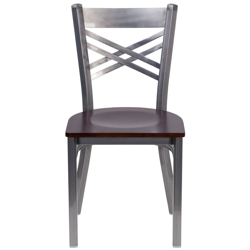 Ensemble de 2 chaises de restaurant en métal avec revêtement en X, Noyers